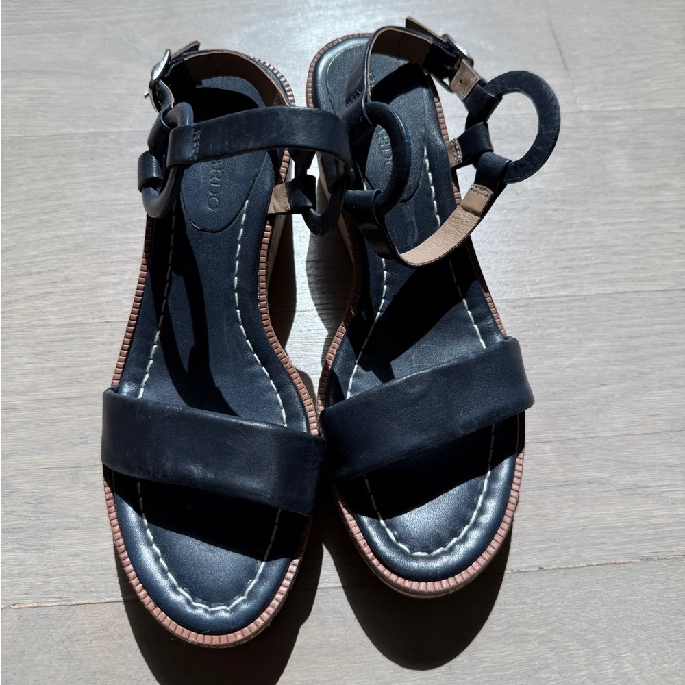 Bernardo Brown and Blue Sandals with Ankle Straps